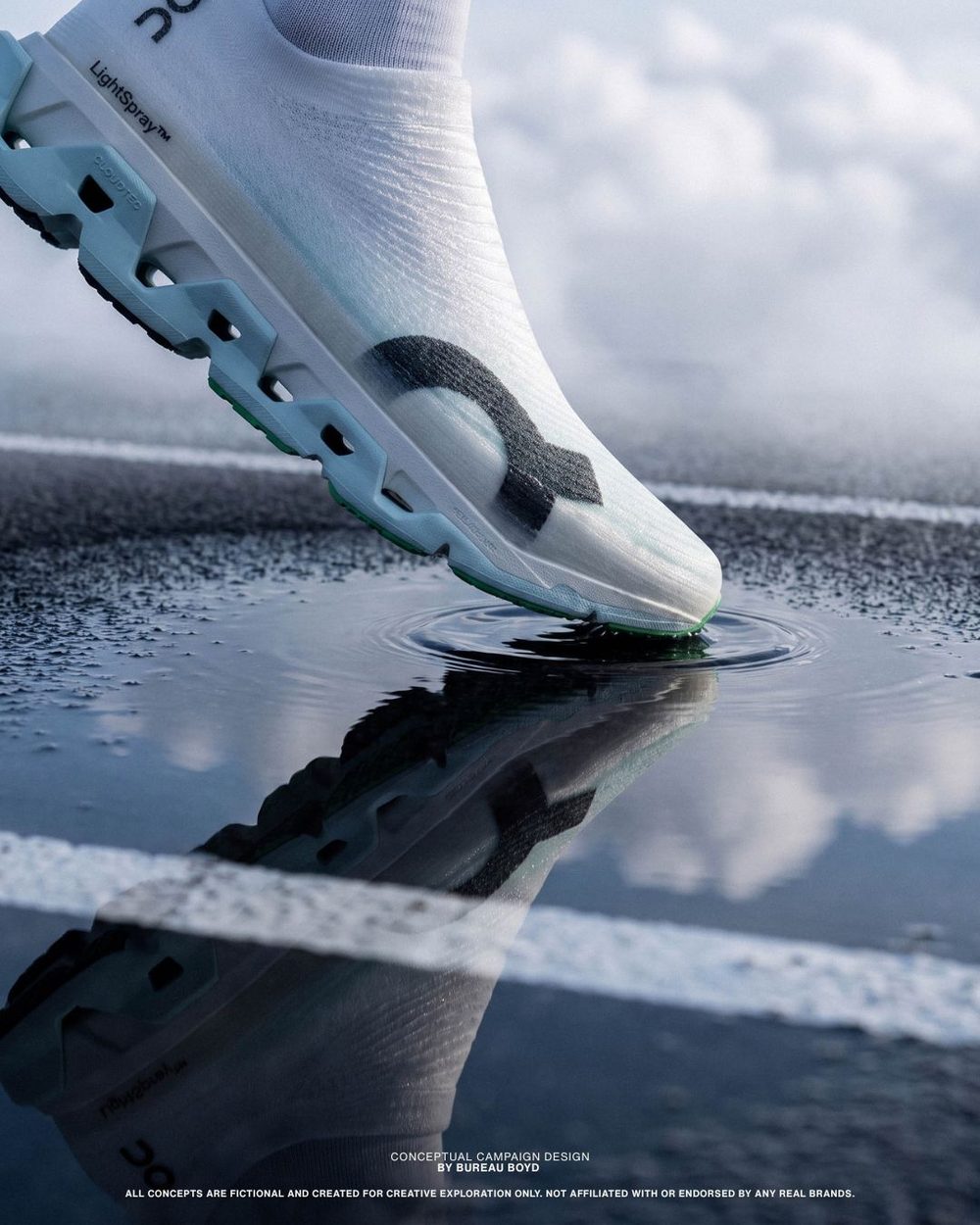 Close product shot of the shoe meeting its reflection